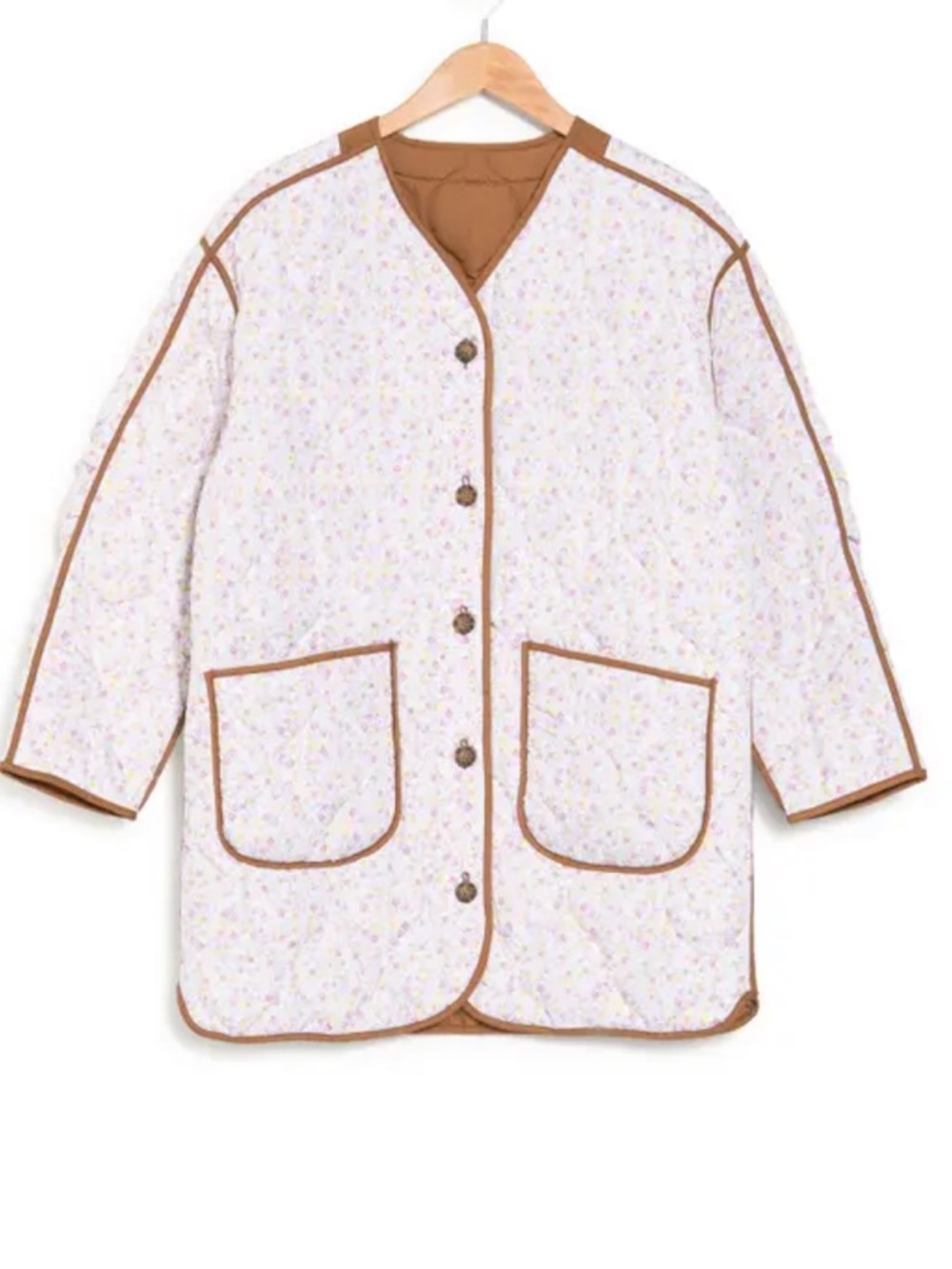 LUCKY BRAND NWOT Quilted Reversible Floral Jacket Large Brown White Cottagecore - Picture 8 of 8